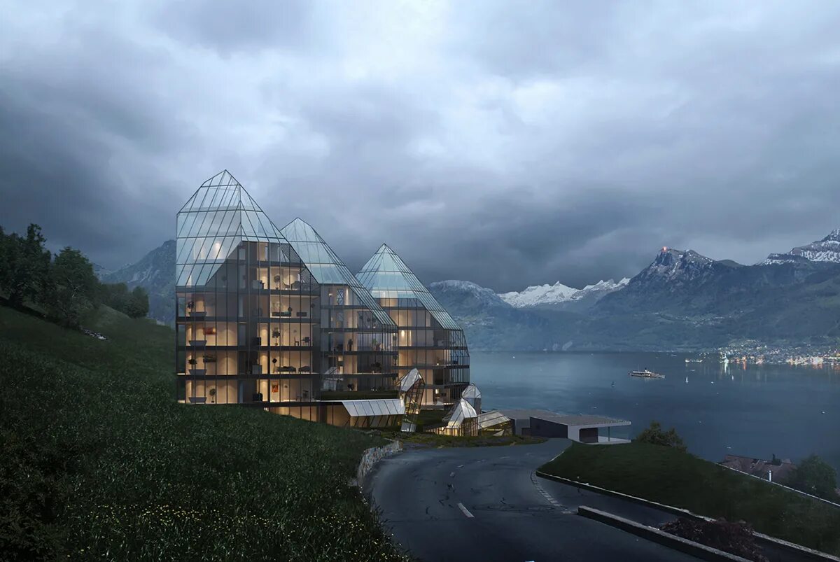 Building and mountains