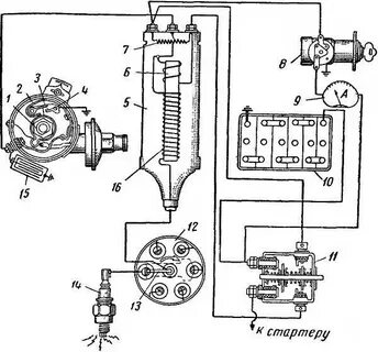 Схема подключения зажигания газ 66