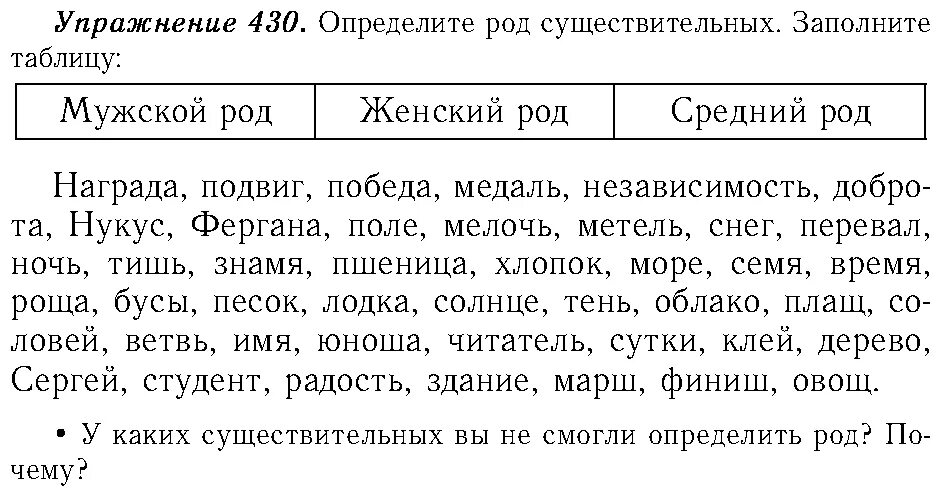 Род существительных в русском языке задание