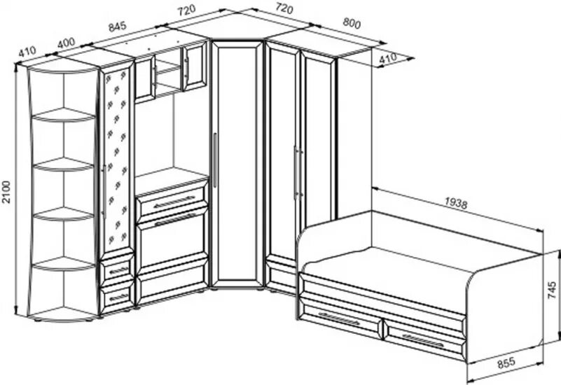 Размер углового шкафа в спальню