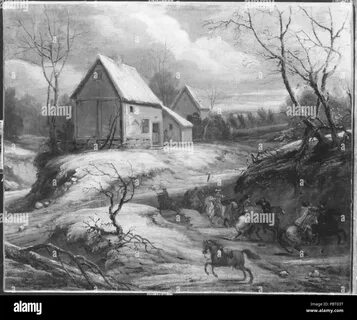 Adam Frans van der Meulen (Nachahmer) - Winterlandschaft mit kämpfenden Rei...