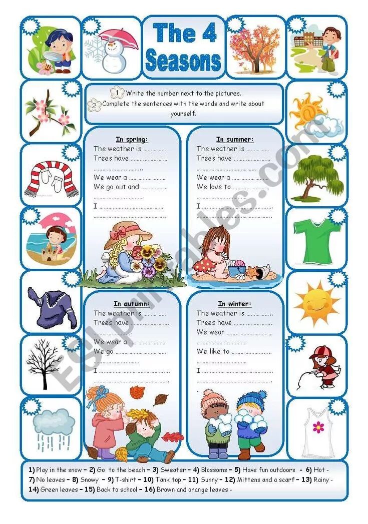 Write the seasons. Времена года worksheets. seasons for kids задания. seasons worksheets for kids. времена года на английском worksheets.