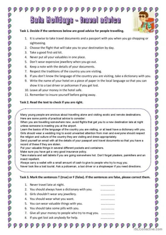 Reading task with exercises