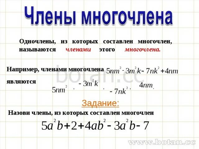 2 2 много членов. Многочлен. Что является членами многочлена. Многочлен и его стандартный вид 7 класс.