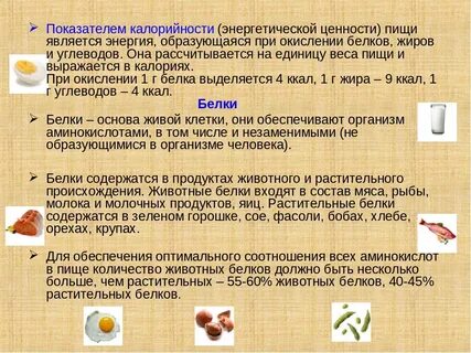 Энергетический ценность 1 г белка