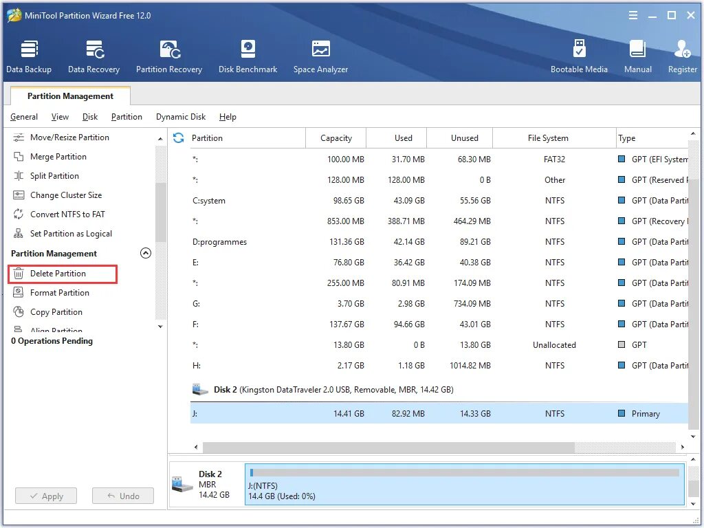 Delete partition. Delete partition