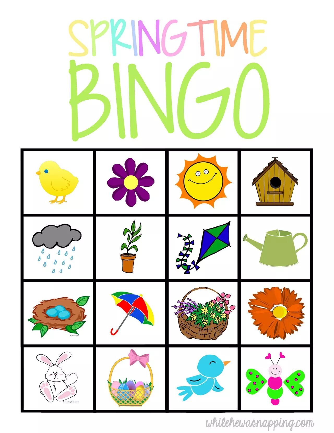 Spring карточка. Spring Bingo for Kids.