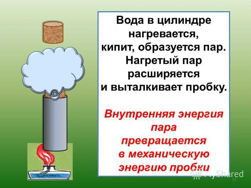 Причина выталкивания цилиндра жидкостью. Опыт с еагревание воды в пробирке. Нагревание воды в пробирке с пробкой. Внутренняя энергия воды. Вода нагревается.