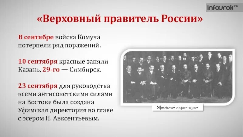 Уфимская директория 1918г. Председатель уфимской директории 1918. Уфимская директория в гражданской войне Авксентьев. Создание первого антибольшевистского правительства