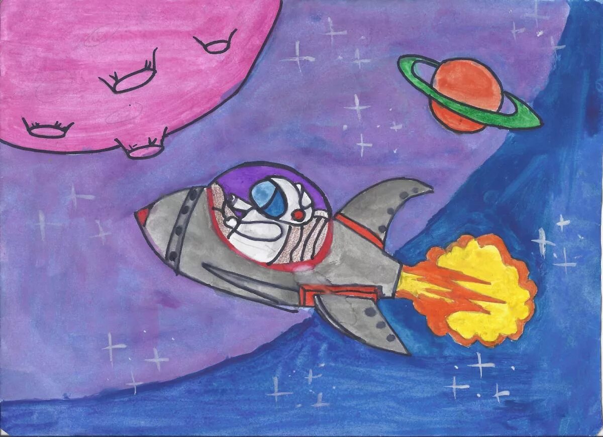 Рисунок на тему 12 апреля. Рисунок ко Дню космонавтики. Рисование для детей космос. Рисунок на день Космонавта. Рисунок на космическую тему.