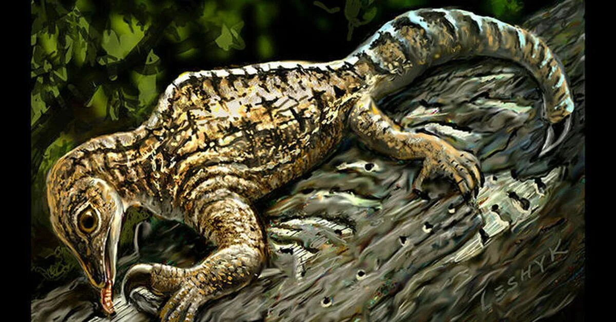 Drepanosaurus unguicaudatus. Хилономус рептилия. Варан динозавр. Ящеры Триасового периода.