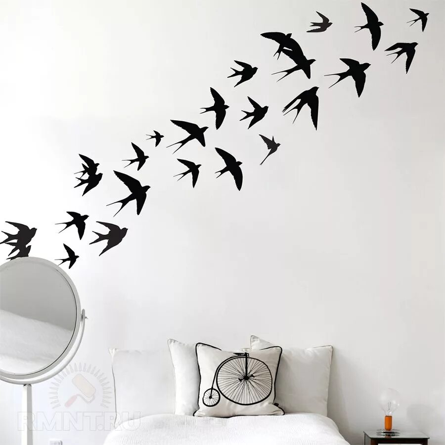 Room bird. Трафареты для декора стен. Трафарет на стене в интерьере. Настенные украшения для интерьера. Птички на стену декор.