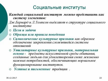 Социальные институты цели задачи