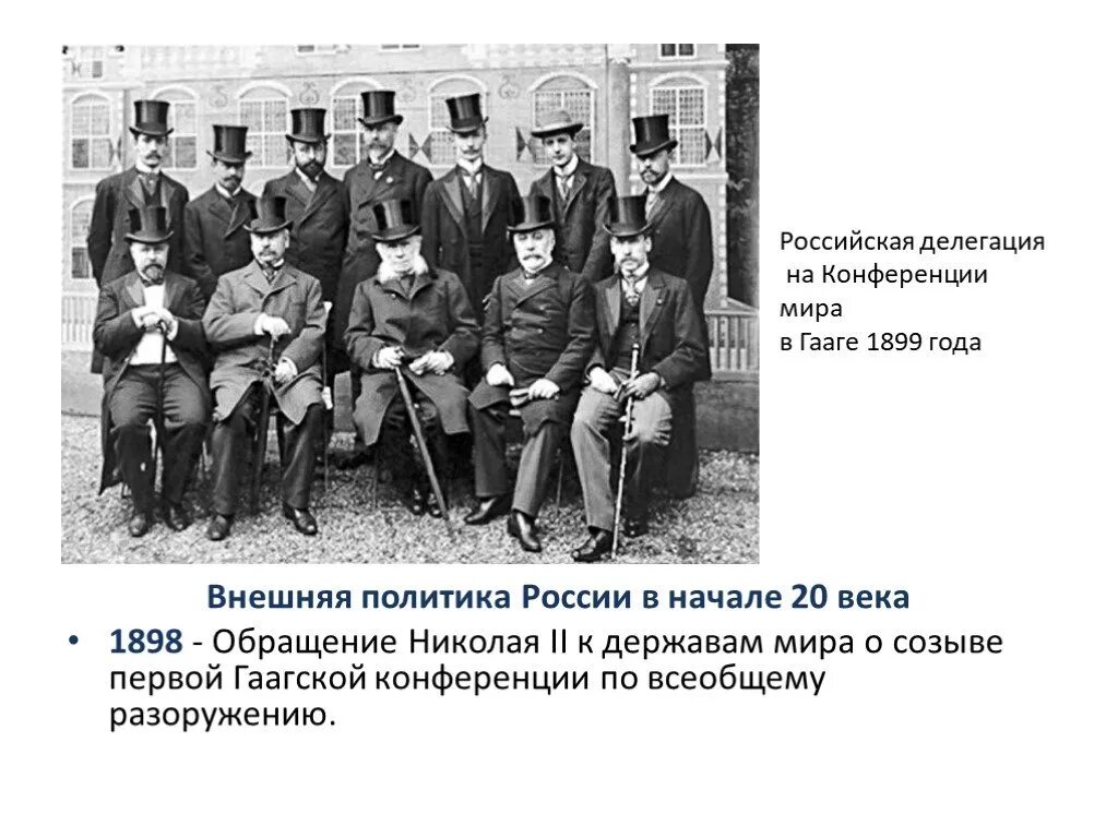 Россия в начале 20 века доклад. Делегация Гаагской конференции 1899. Внешняя политика Росси в начале 20 века. Внешняя политика России 20 век начало. Гаагская конференция 1899 год Российская делегация.