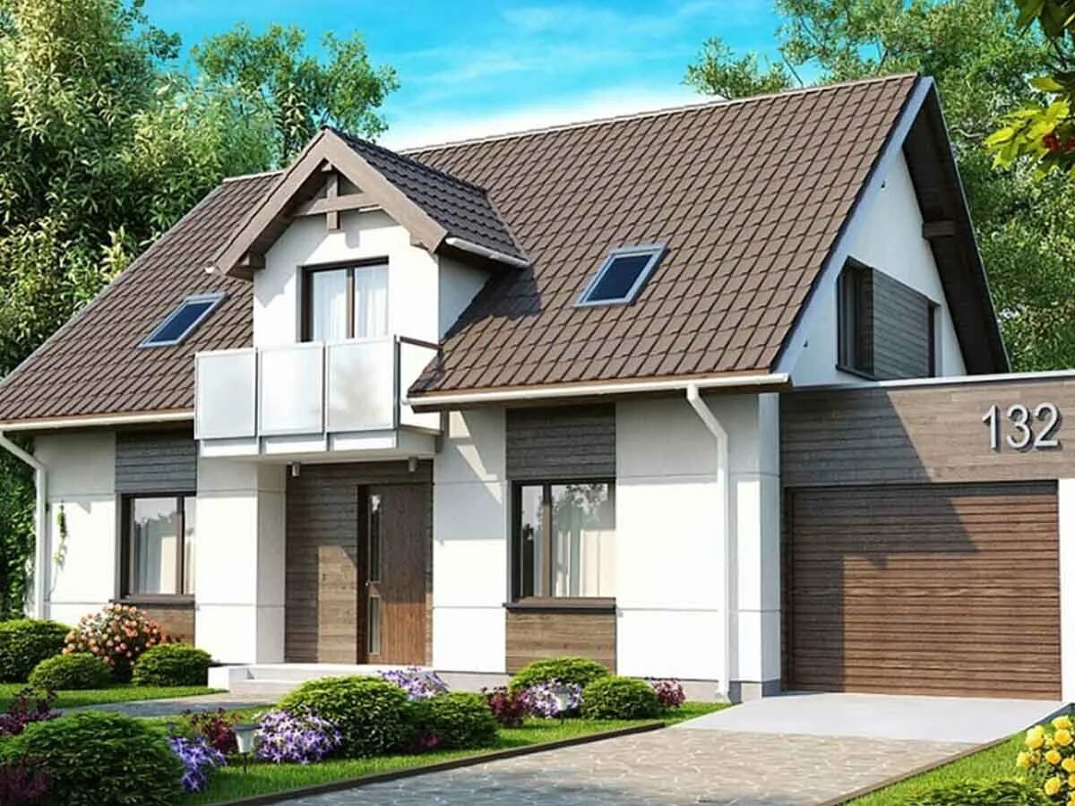 Дом с мансардой до 110 кв м. Красивый двухэтажный домик. Дом из пеноблоков. Проекты домов из газобетона. Стоить проект дома.