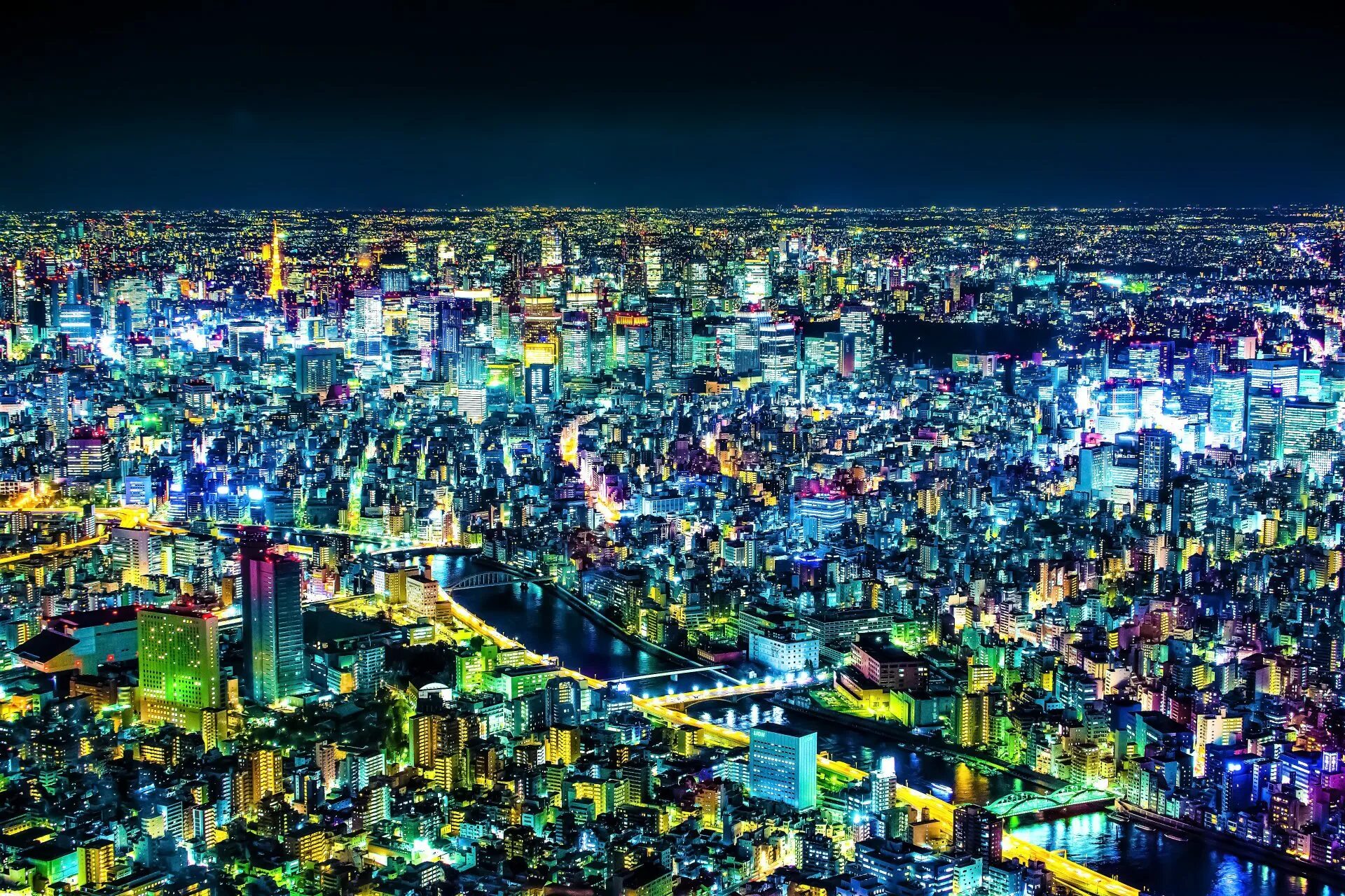 Префектура Токио ночью. Токио город сверху.
