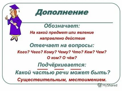 На вопрос что отвечает дополнение