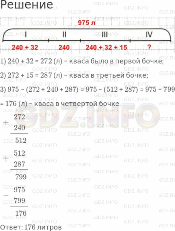 Реши задачу в 1 бочке. В 4 бочках 975 литров кваса. Задача по математике в четырех бочках 975 л. Схема задачи в четырёх бочках 975 литров кваса. В 4 бочках 975 литров кваса в 1 бочке на 32 литра.