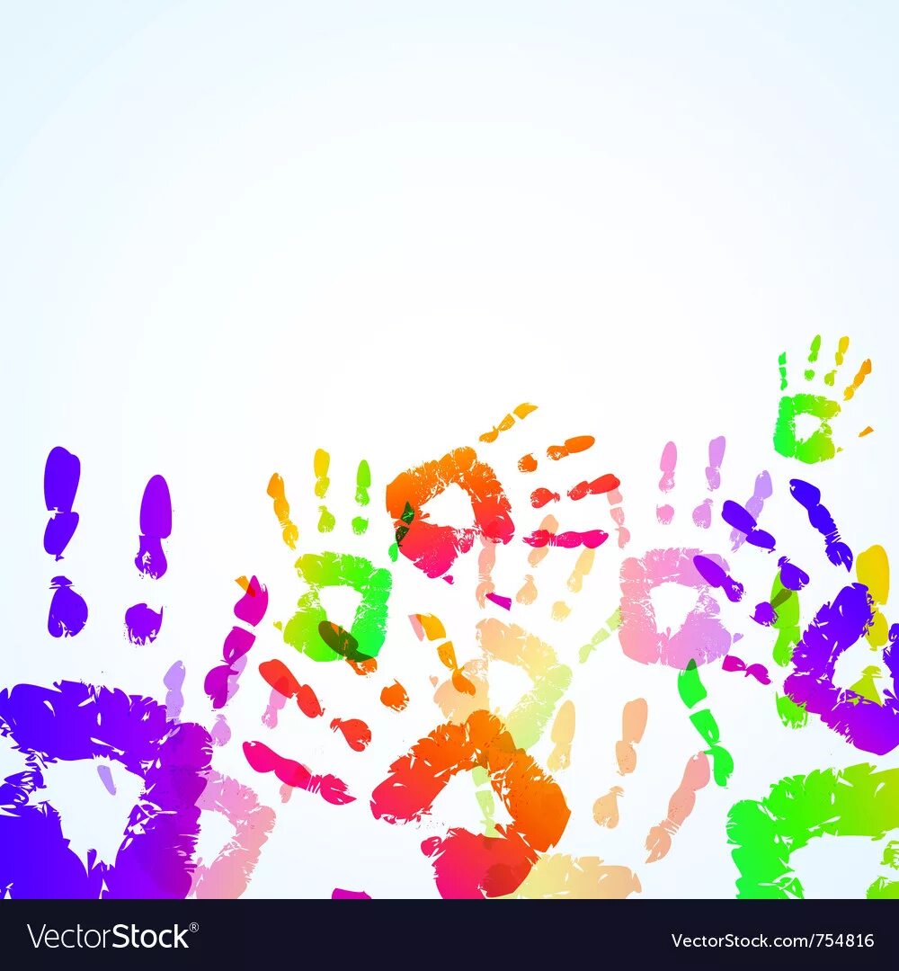 All hands the colours high. Человечек из красок рукой. Colorful hand Print.