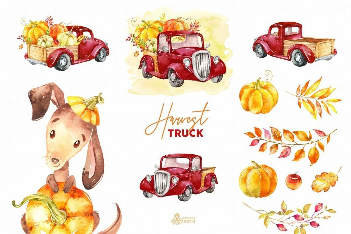 Акварелью Lorry. Грузовик акварель. Fall Truck акварель вектор. Thanksgiving Truck. Fall collection