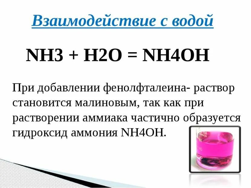 Почему h 2. Nh3 Водный раствор аммиака формула. Раствор аммиака плюс фенолфталеин. Раствор аммиака в воде и фенолфталеин реакция. Взаимодействие с водой.