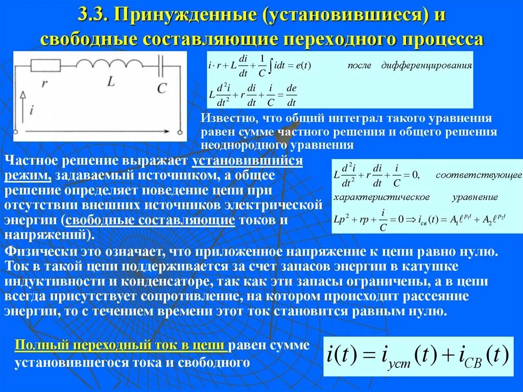 Уравнения катушки индуктивности. Свободная составляющая переходного процесса. Принужденная и свободная составляющие переходного процесса. Принужденная составляющая тока. Свободные составляющие переходного процесса.