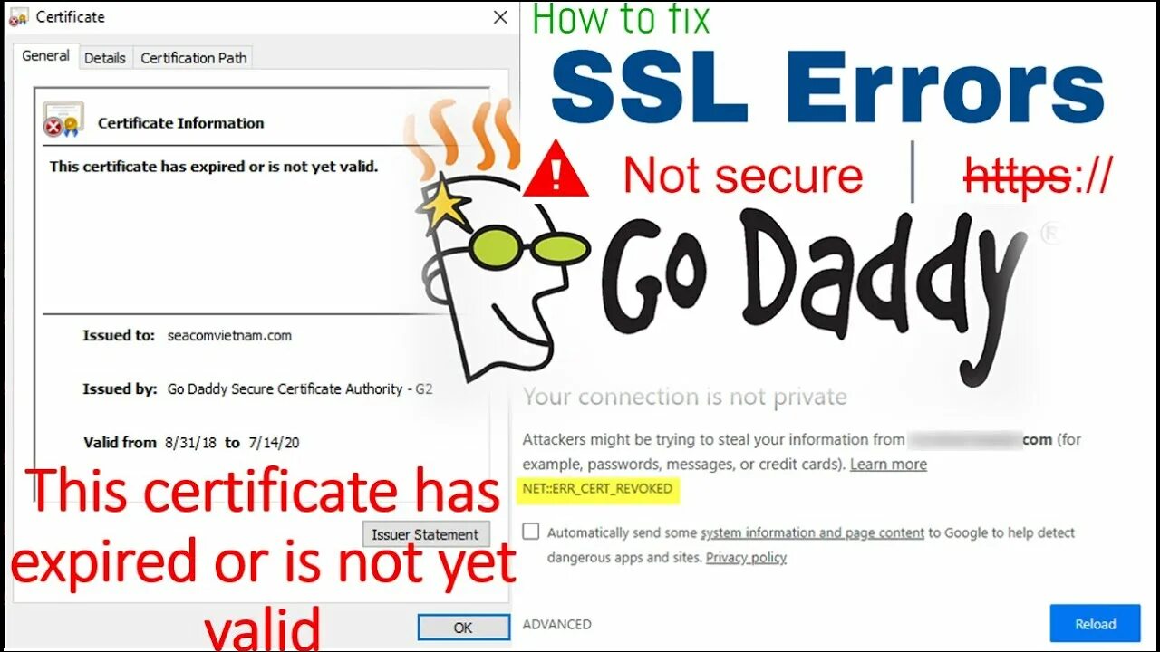 Certificate has expired. Error Certificate is not yet valid. Remote connection Certificate has expired or. Go Daddy secure Certificate Authority g2.