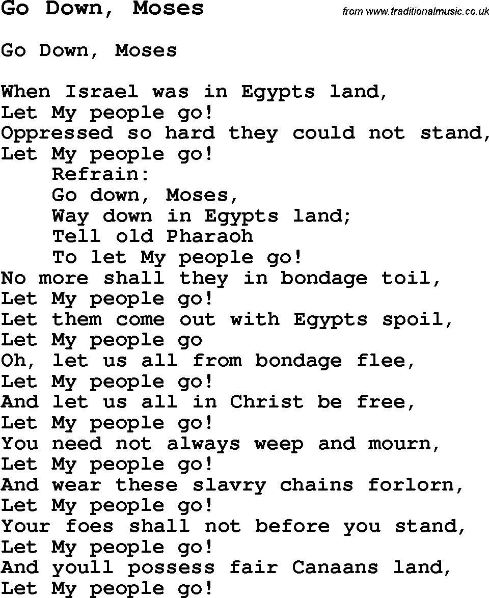 Слова песни down. Текст песни Let my people go. Текст песни go down Moses. Let my people go перевод.