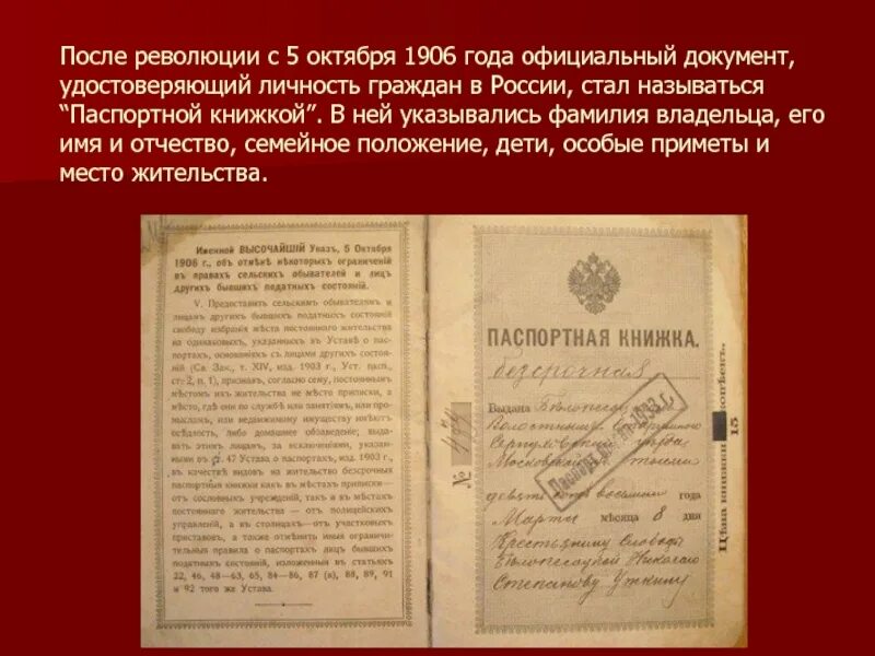 Получаем 1 документ. Паспортная книжка 1906 года.