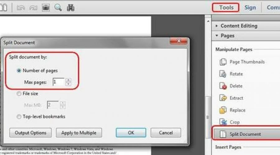 Разбить страницы. Как разделить файлы в акробате. Adobe Acrobat Разделение страниц. Разделить pdf документ. Разделить файл пдф в адобе.