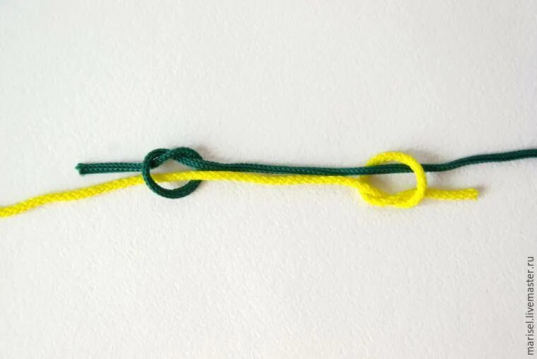 Ткацкий узел. Ткацкий узел для браслета. Прочный узел для нитки. Узел для связывания двух нитей.