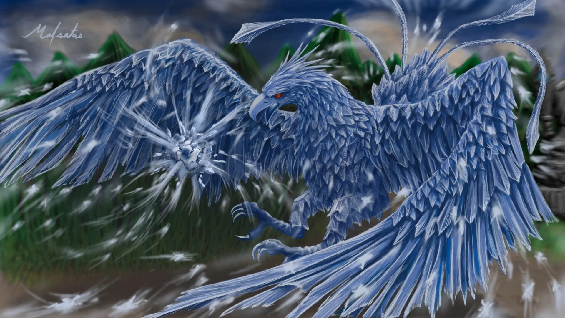 голубь из льда скульптура. криофеникс анивия. ледяной феникс анивия. артикуно. птица лед.