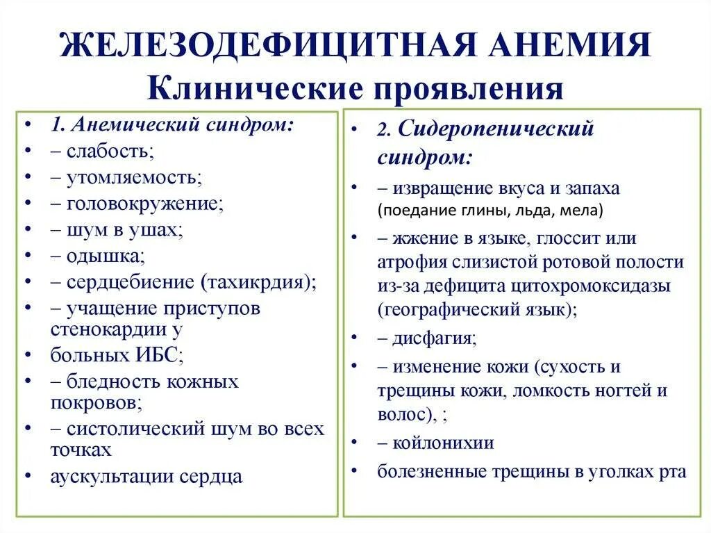 Железодефицитная анемия стационарное лечение. Клинические симптомы железодефицитной анемии. Для железодефицитной анемии характерны симптомы. Основные клинические симптомы жда. Проявления анемического синдрома при жда.