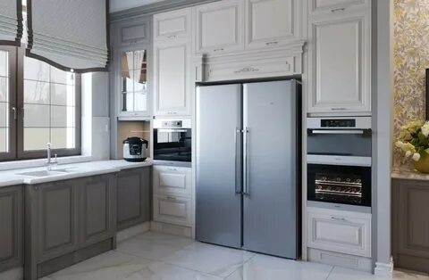 Кухни с встроенным холодильником фото