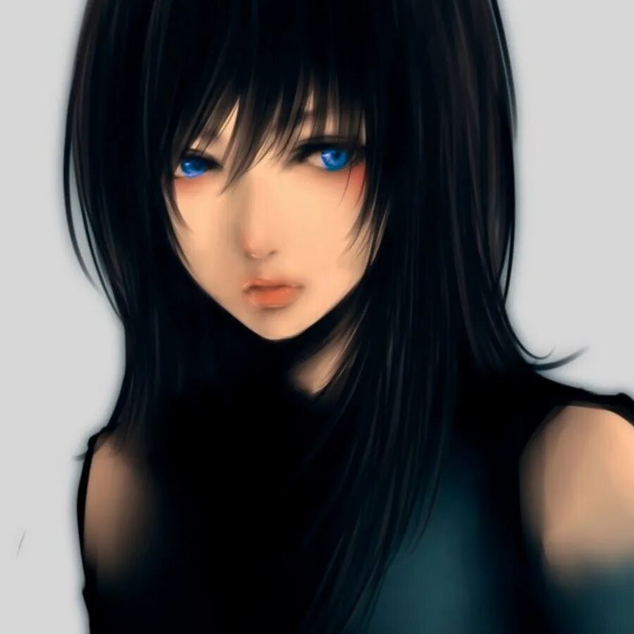 Черные волосы желтые глаза. Черноволосая девушка. Девушка с чёрными волосами и голубыми глазами арт.