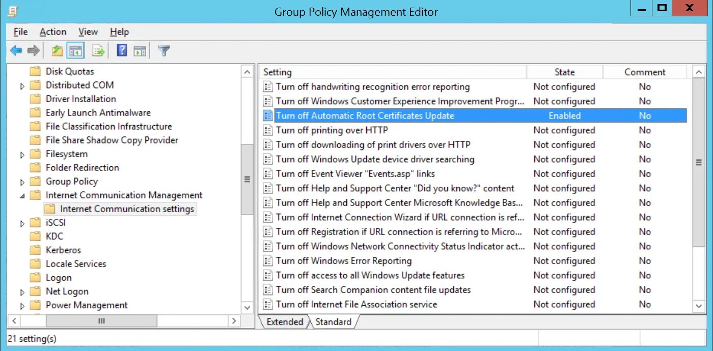 Automatic off. Turn off Automatic root Certificates update. Долгое подключение к серверу. Computer configuration. Turn off Automatic root Certificates update. Windows 2008.