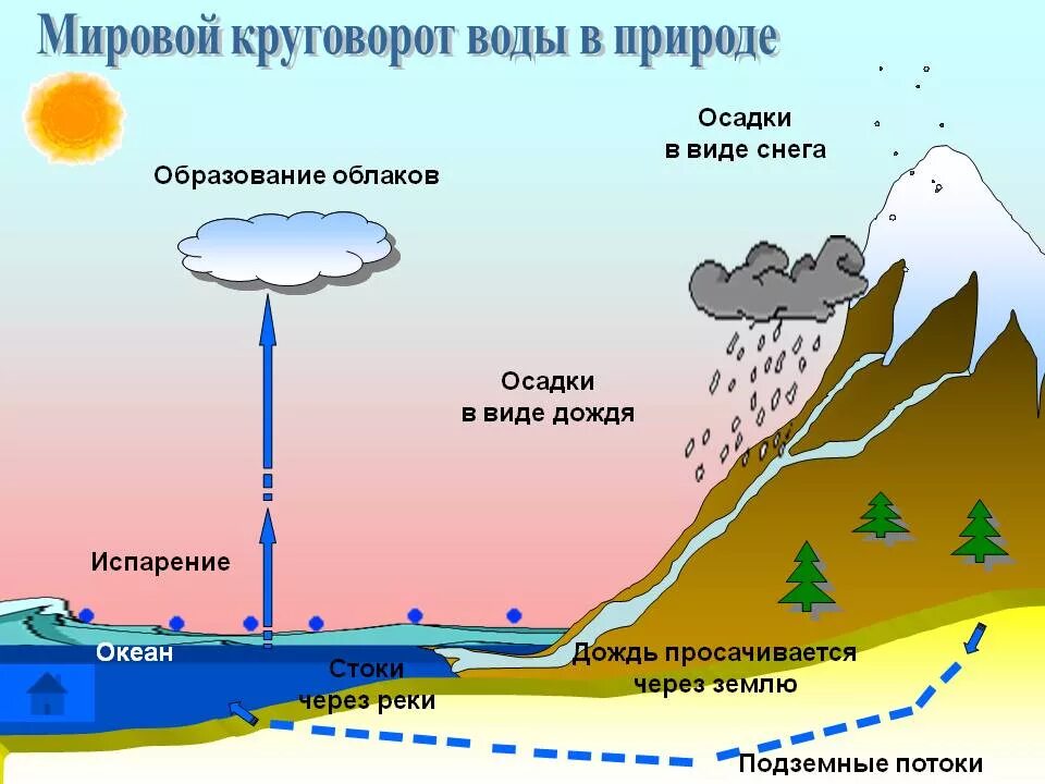 Причины образования осадков. Круговорот воды в природе 6 класс география. Схема мирового круговорота воды. Схема мирового круговорота воды в природе 6 класс география. Мировой круговорот воды 6 класс география.