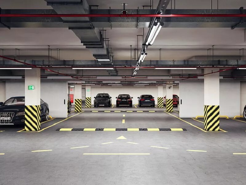 паркинг машиноместа. подземная стоянка. машиноместо в подземном паркинге. многоуровневая подземная парковка. подземный паркинг.