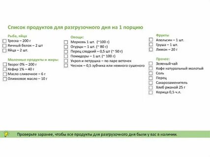 Сколько разгрузочных дней в неделю