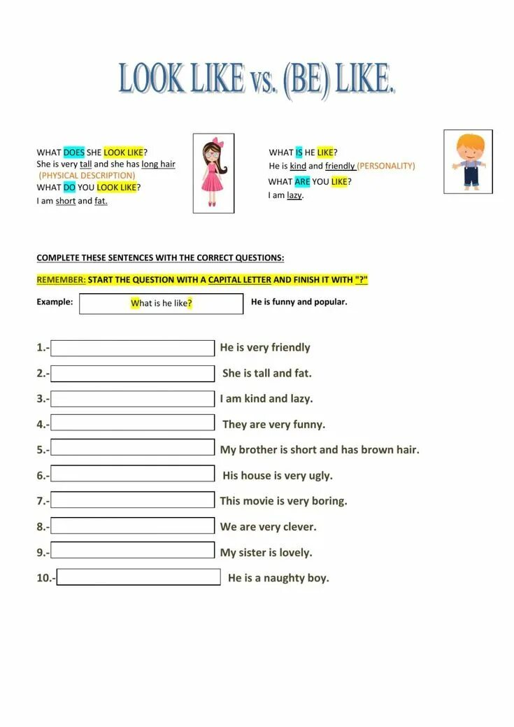 What will he look like. Like look like be like worksheets. what does he look like worksheets. what does he look like what is he like worksheets. as like exercises.