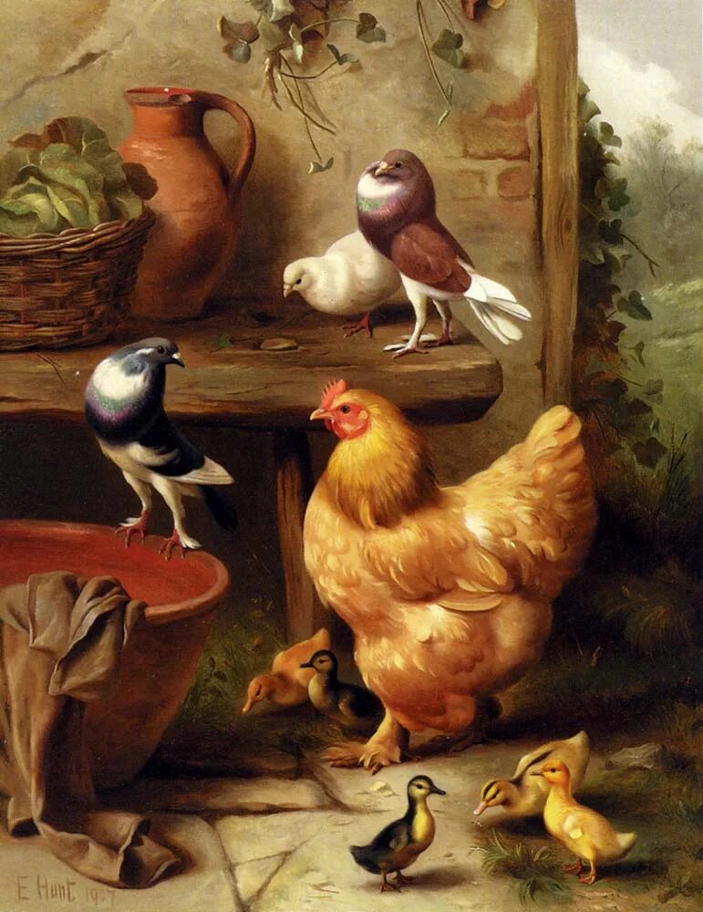 День домашних птиц. Картины Эдгара ханта птичий двор.