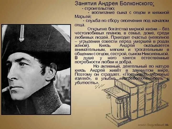 Сочинение на тему путь андрея болконского. Занятия андрея болконского. воспитание андрея болконского. род занятий андрея болконского.