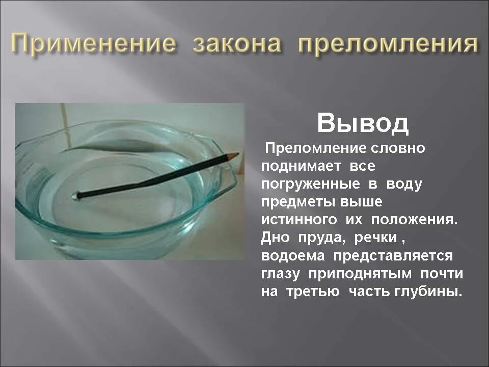 Изображение предмета в воде
