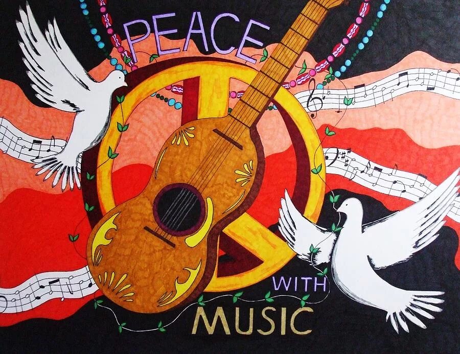 Рок за мир. Музыка за мир. Кубинская вечеринка гитара рисунок. Music Peace.