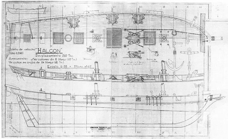 Схема сборки модели халкон тело Quinze marins sur le bahut du mort...: Plan Halcon Construction maquette bateau,