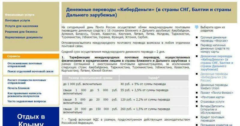 Отправить деньги по почте