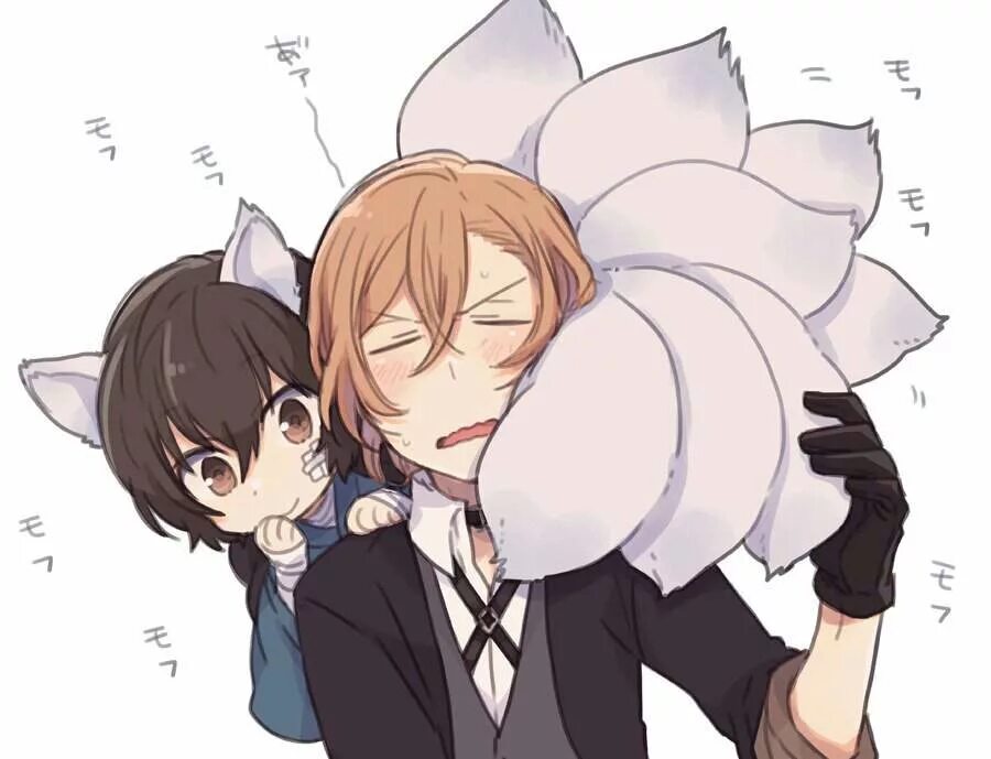 дазай кицунэ и чуя тенгу +18. дазай и чуя. дазай кицунэ. дазай тенгу. дадзай осаму кицунэ и чуя.