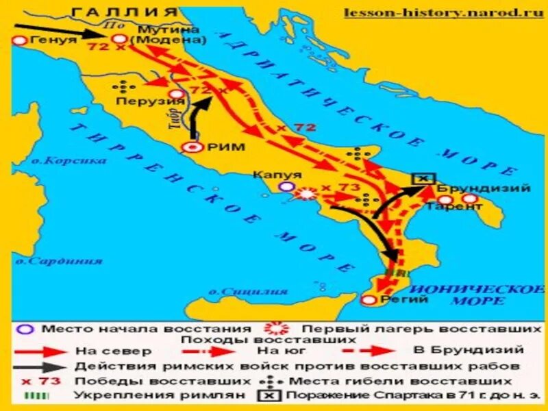 Где восставшие устроили лагерь восстание спартака. Восстание Спартака в древнем Риме карта. Контурная карта восстание Спартака 5 класс. Карта сражения Спартака. Походы Спартака на карте.