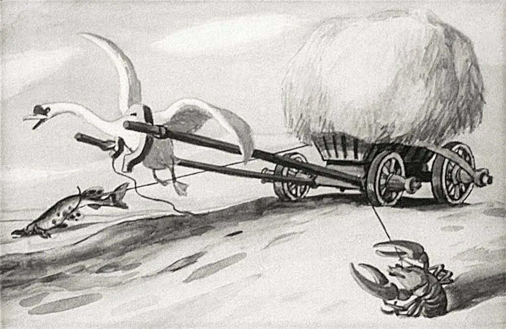 Рак и щука рисунок. Иван Крылов лебедь щука Ирак. Басня Крылова а воз и ныне там. Басня Крылова лебедь щука. Лебедь, щука и рак. Басни.
