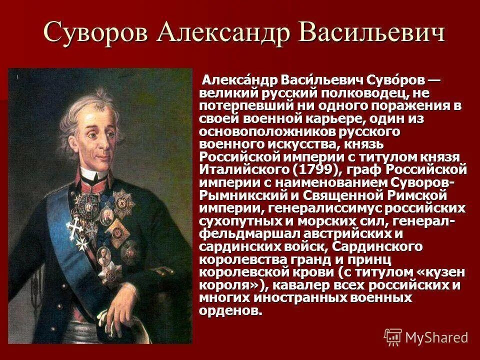 Суворов Великий русский полководец. Информация о известных людях